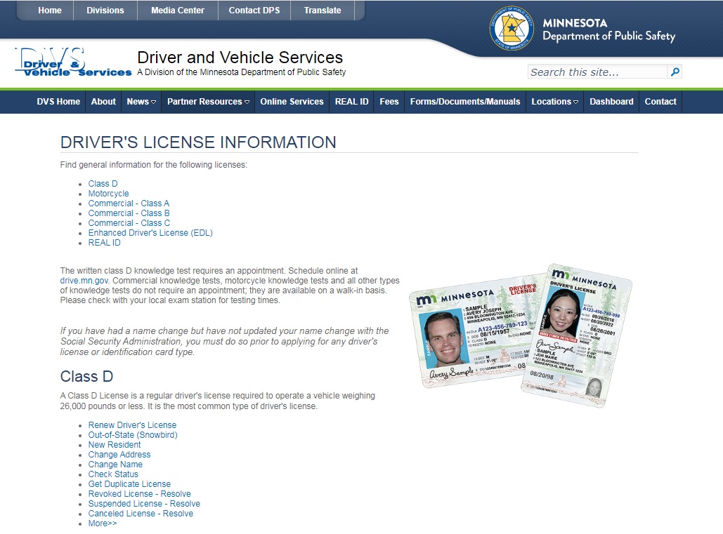 driver license types mn