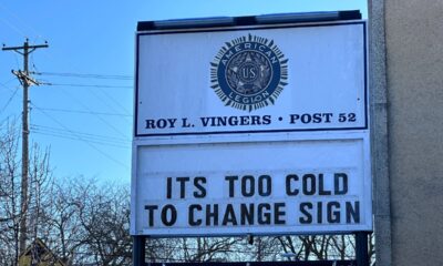 American Legion sign-cold weather