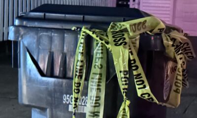 Crime Scene tape in a garbage can